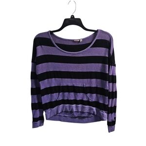 Mudd Vintage y2k Purple Black Striped Thin Knit Off Shoulder Top Medium